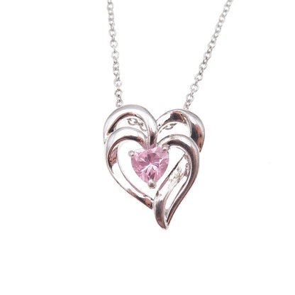 Sai 925 Sterling Silver Pink C Z Heart Cable Chain Necklace 18"