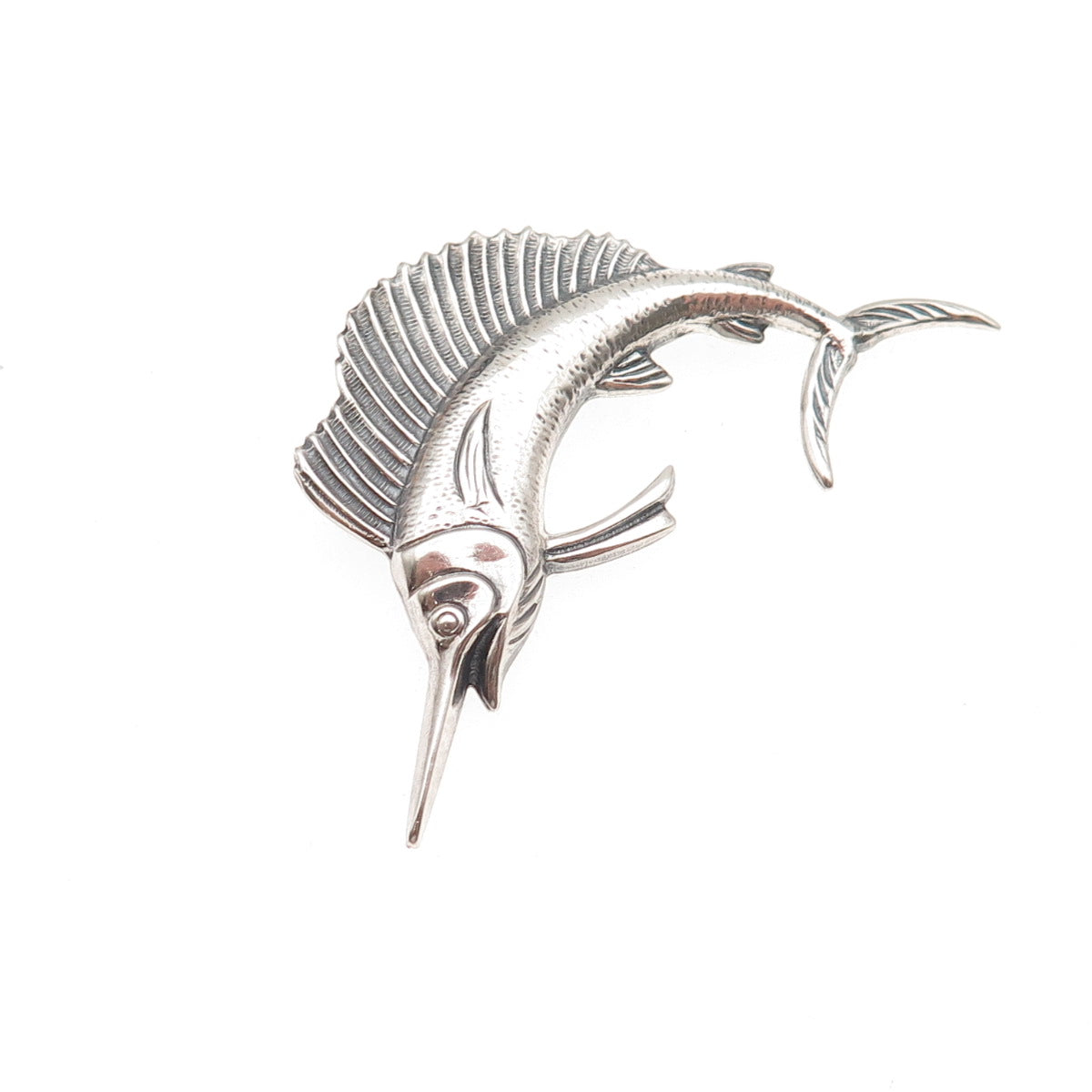 925 Sterling Silver Vintage Swordfish Oxidized Pin Brooch