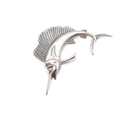 925 Sterling Silver Vintage Swordfish Oxidized Pin Brooch