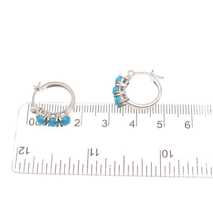 D'Joy 925 Sterling Silver Real Sleeping Beauty Turquoise Hoop Earrings