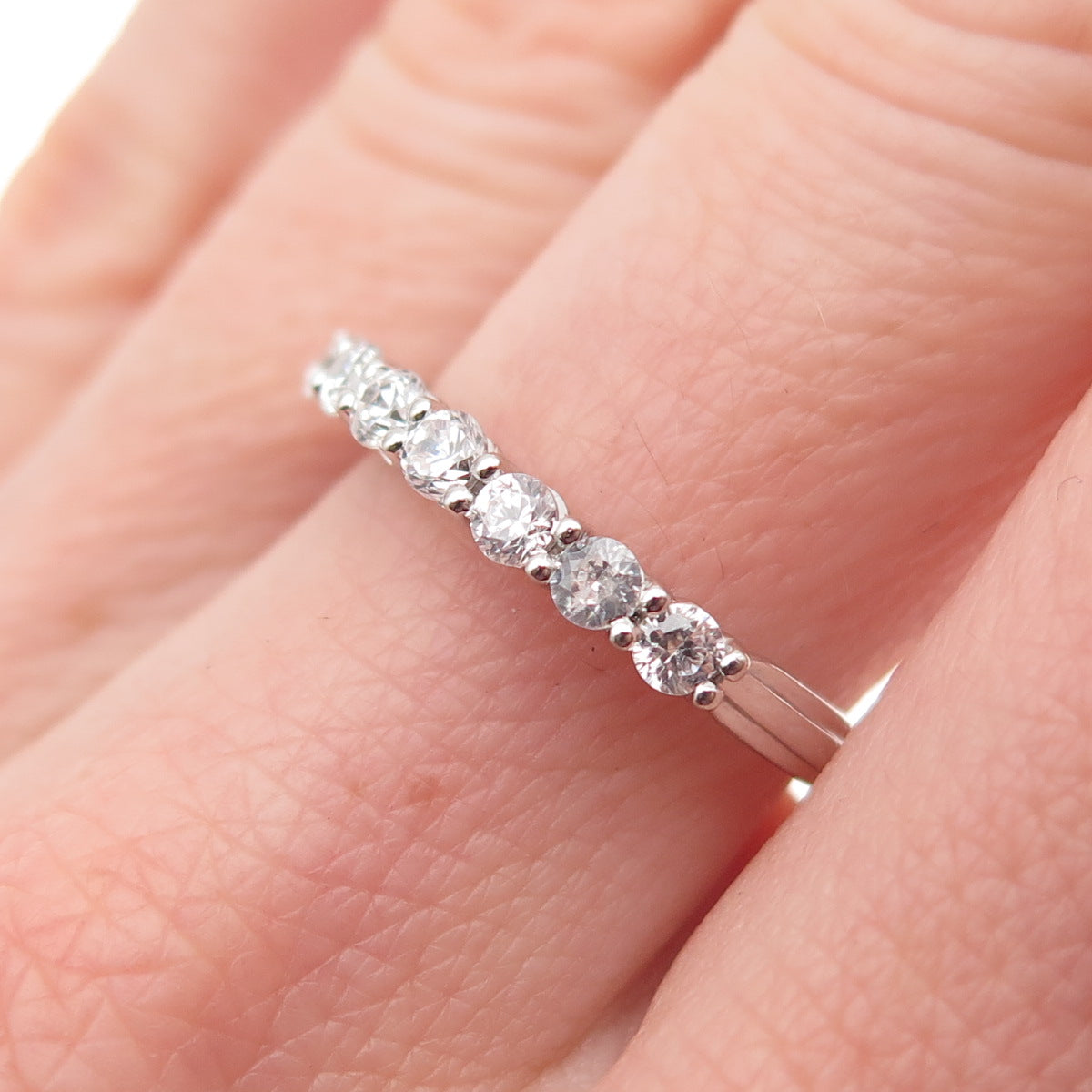 925 Sterling Silver Round-Cut C Z Half Eternity Band Ring Size 6.75