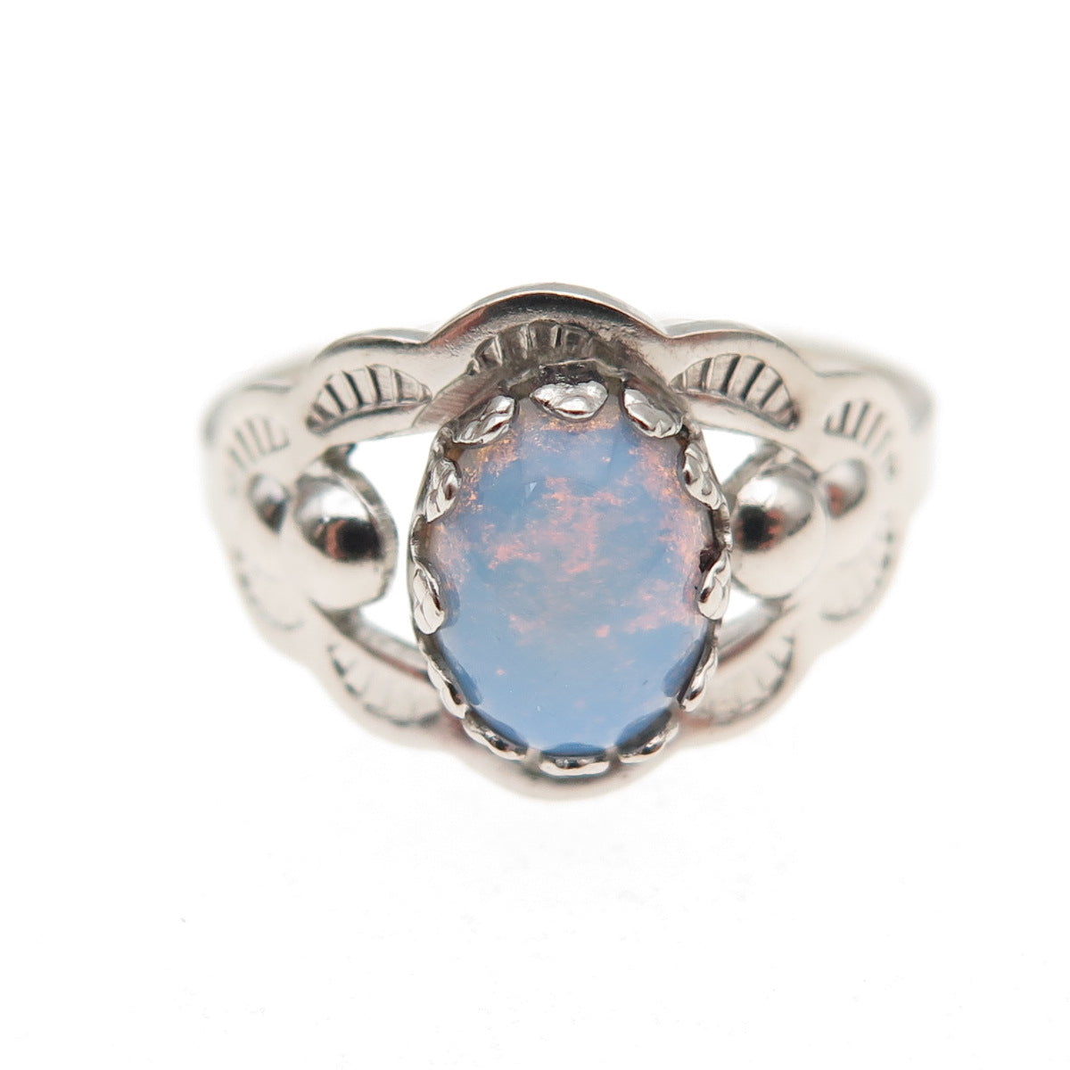 B.A. Ballou 925 Sterling Silver Antique Art Deco Dragon Breath Opal Ring Size 6