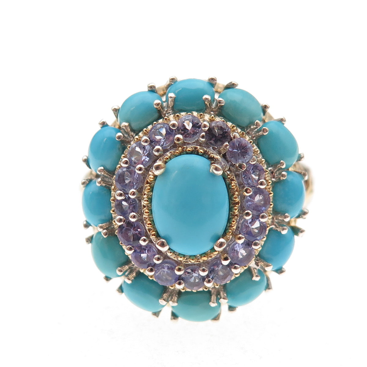 Chuck Clemency Sterling Silver 2-Tone Real Turquoise & Tanzanite Ring Size 8.25