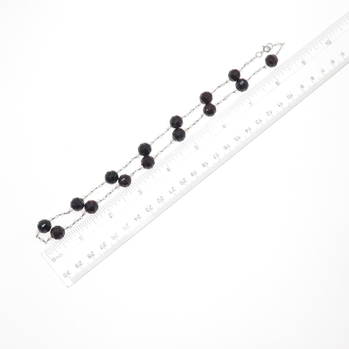 925 Sterling Silver Vintage Real Garnet Clear Crystal Beaded Chain Necklace 18"