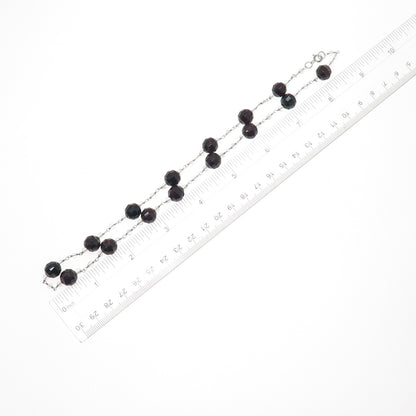 925 Sterling Silver Vintage Real Garnet Clear Crystal Beaded Chain Necklace 18"