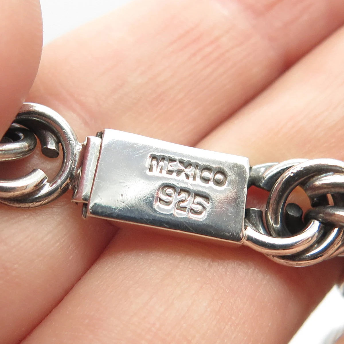 925 Sterling Silver Vintage Mexico Twisted Rope Link Bracelet 6.75"