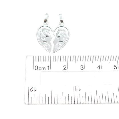 925 Sterling Silver Italy Always Together Broken Heart Charm Pendant