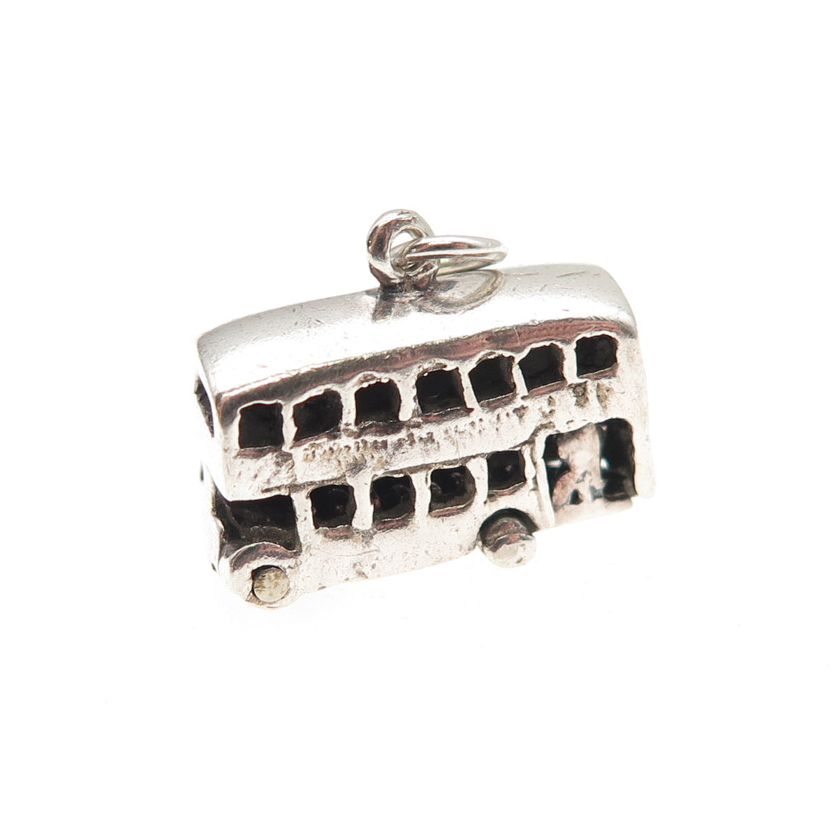 925 Sterling Silver Vintage London Double Decker Bus 3D Mini Open Cham Pendant
