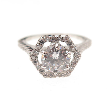 925 Sterling Silver Round-Cut C Z Engagement Size 6.25