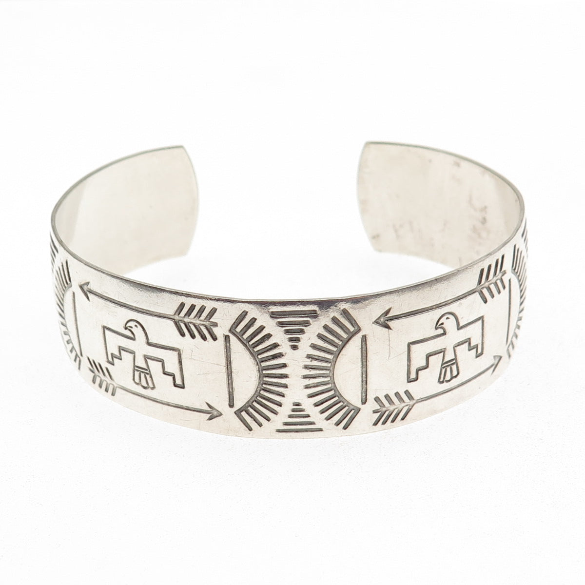 Old Pawn 925 Sterling Silver Vintage Thunderbird Tribal Adjustable Bracelet 7"