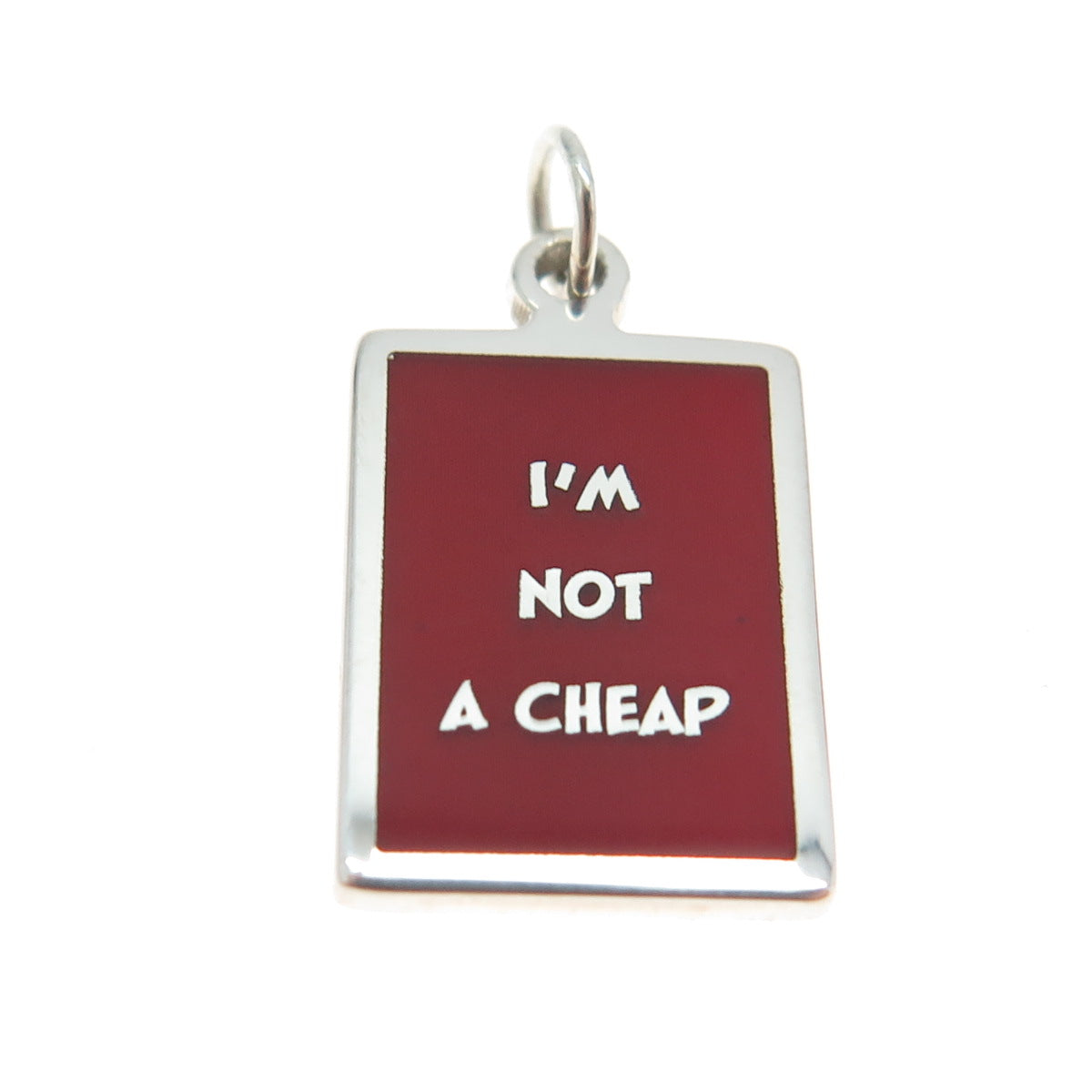 925 Sterling Silver Red Enamel "I'm Not A Cheap" Minimalist Charm Pendant