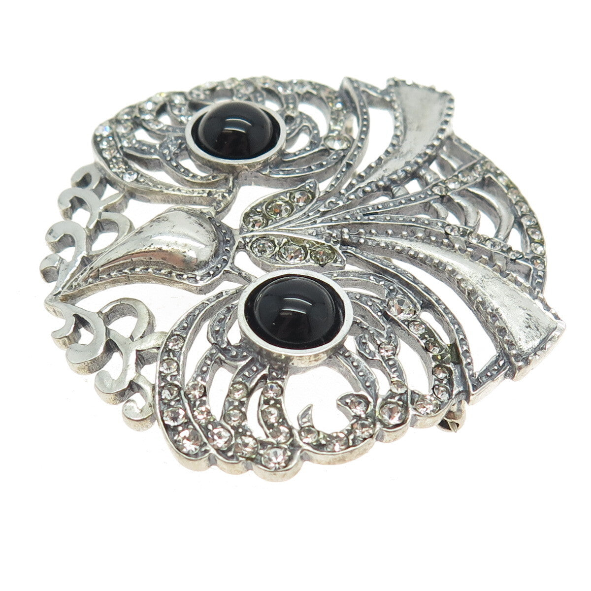 METROPOLITAN MUSEUM OF ART 925 Sterling Silver Vintage Black Onyx Gem Owl Brooch
