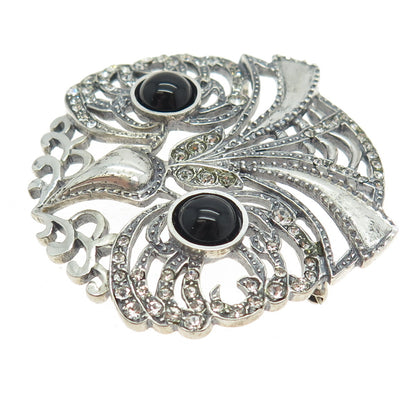 METROPOLITAN MUSEUM OF ART 925 Sterling Silver Vintage Black Onyx Gem Owl Brooch