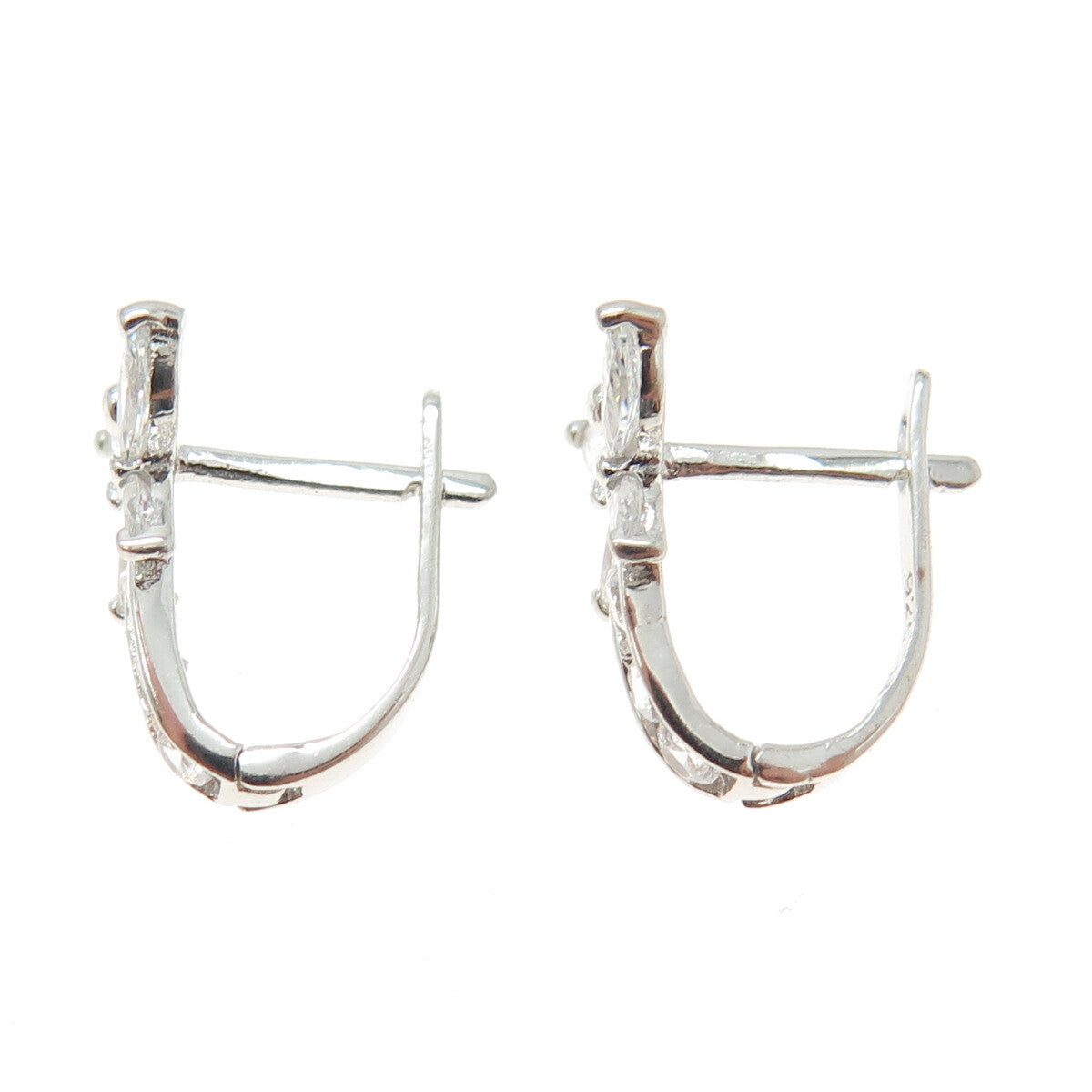 925 Sterling Silver Round & Marcasite-Cut C Z Butterfly Earrings