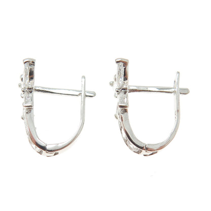 925 Sterling Silver Round & Marcasite-Cut C Z Butterfly Earrings