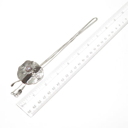 HAGIT GORALI Sterling Vintage Israel Real Pearl Floral Box Chain Necklace 28"