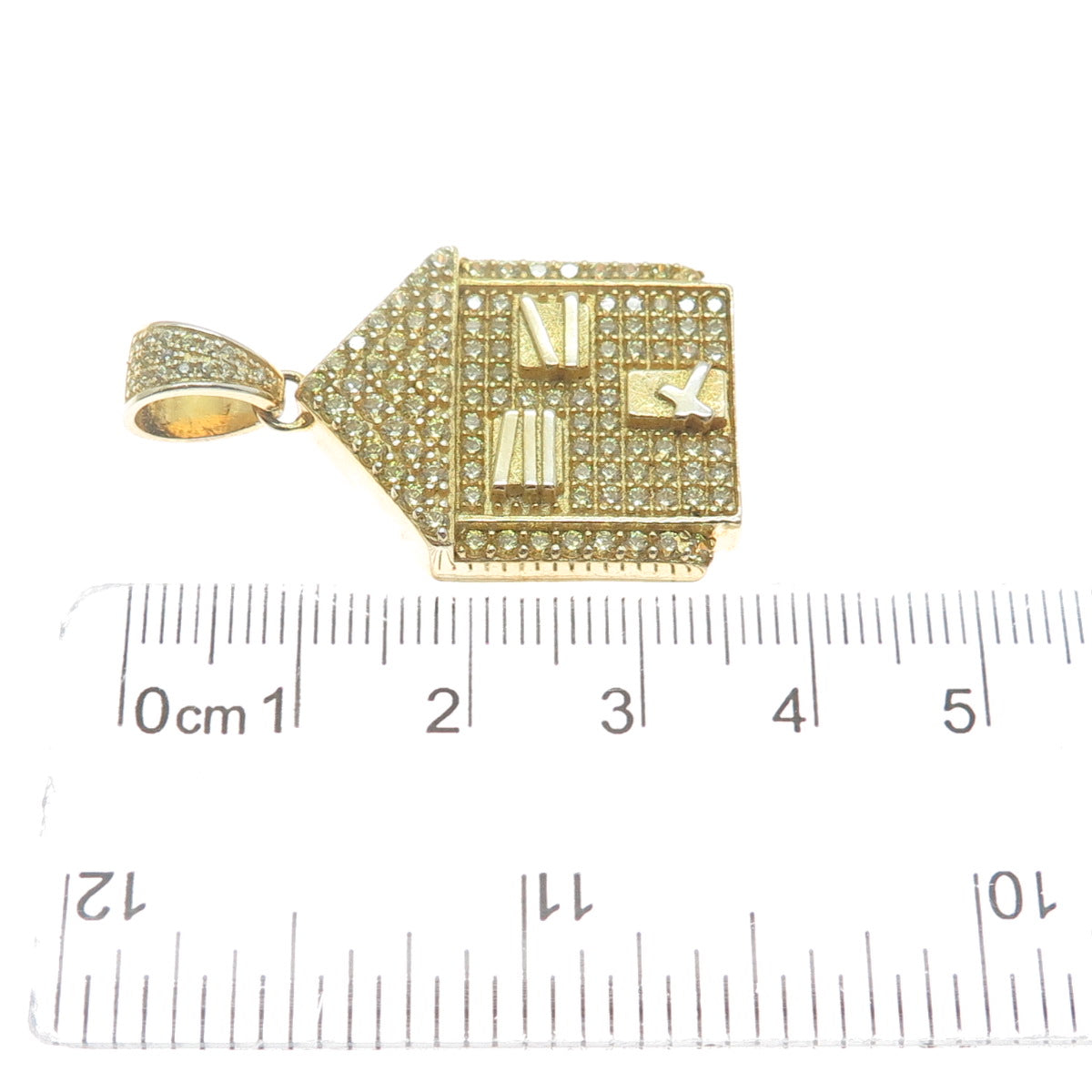 925 Sterling Silver Gold Plated Round-Cut C Z House Charm Pendant