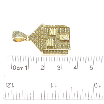 925 Sterling Silver Gold Plated Round-Cut C Z House Charm Pendant
