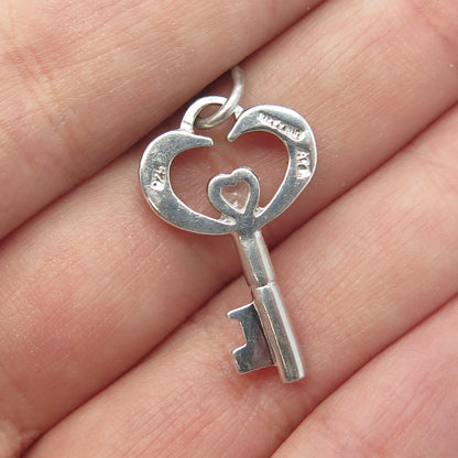 925 Sterling Silver Heart-Cut Shaped C Z Key Pendant