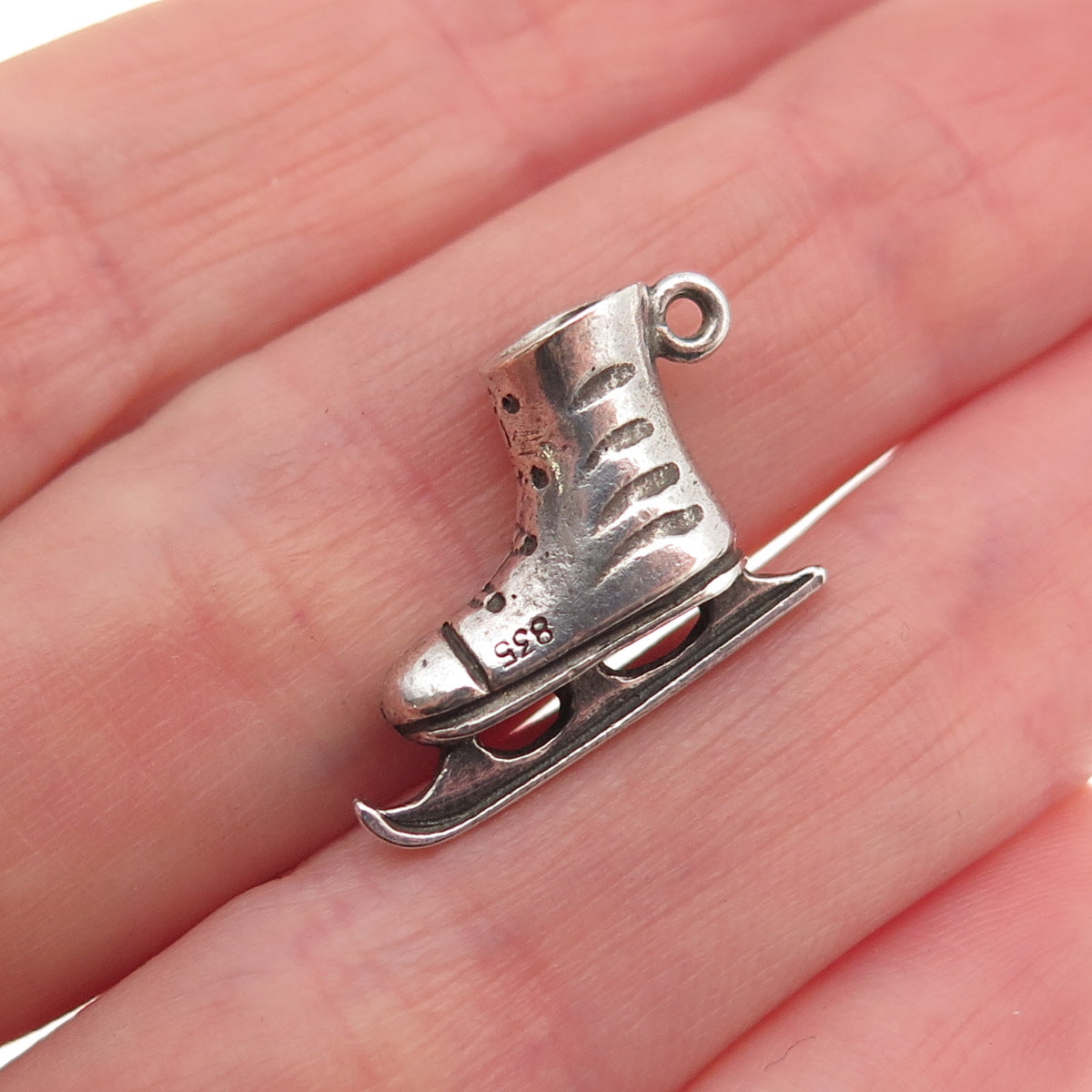 835 Silver Vintage Ice Skate Oxidized Mini Charm Pendant