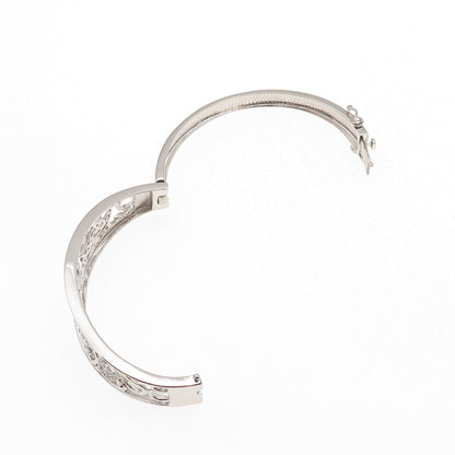 925 Sterling Silver Round-Cut C Z Floral Scroll Bracelet 6.75"