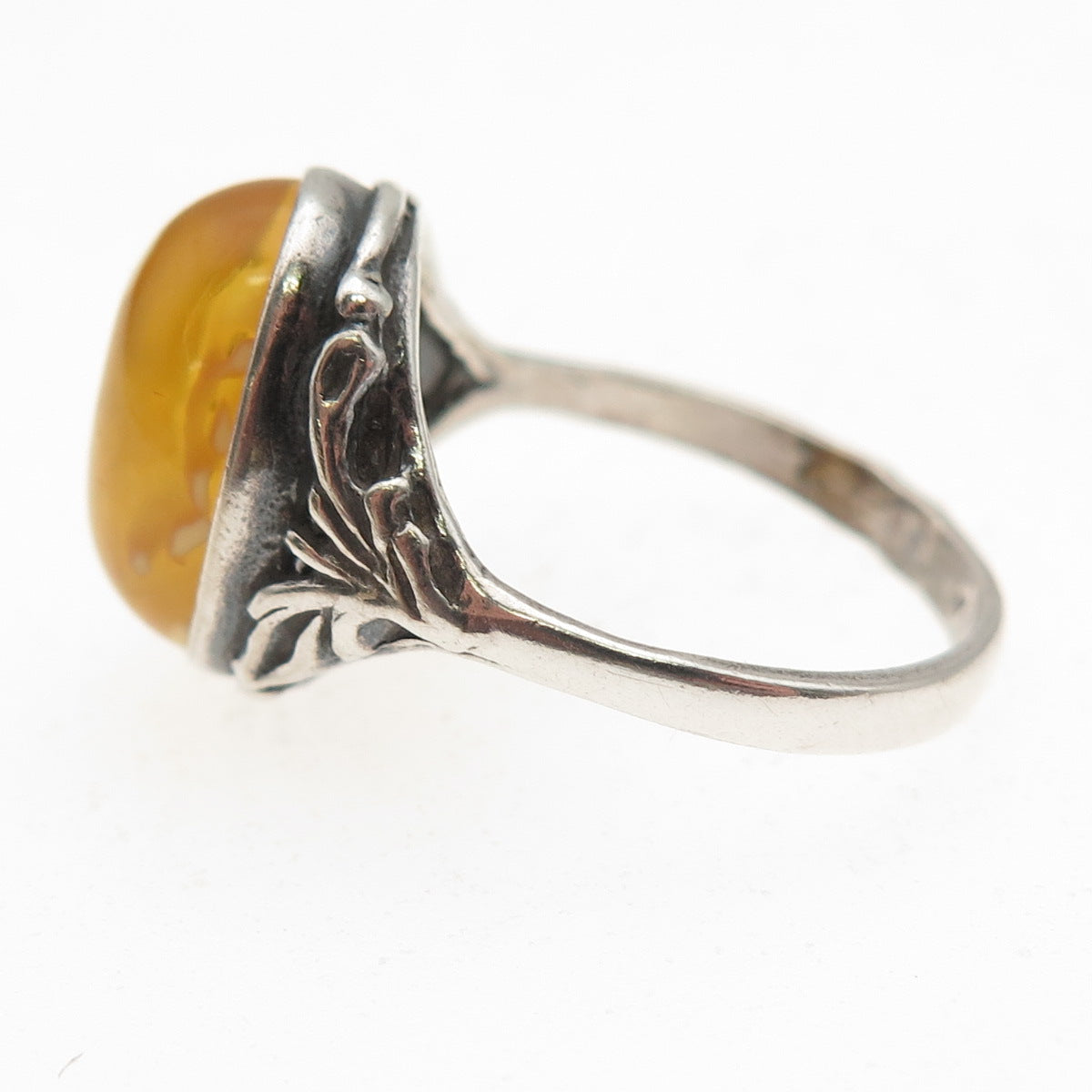 925 Sterling Silver Vintage Poland Real Butterscotch Amber Ring Size 7.75