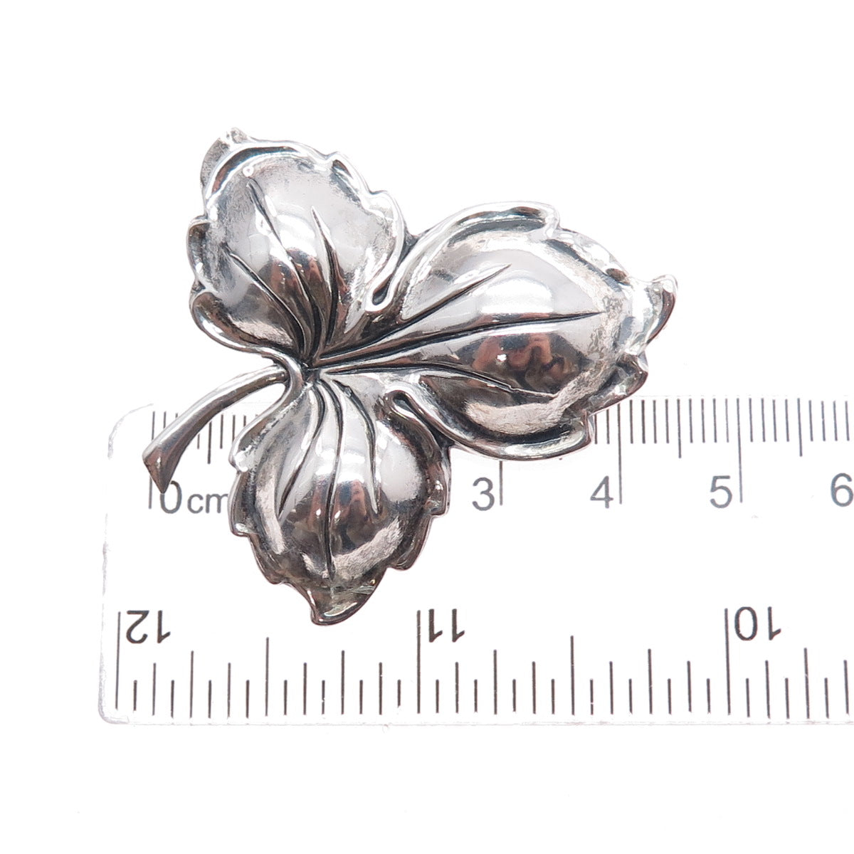 JEWELART 925 Sterling Silver Antique Art Deco Floral Leaf Oxidized Pin Brooch