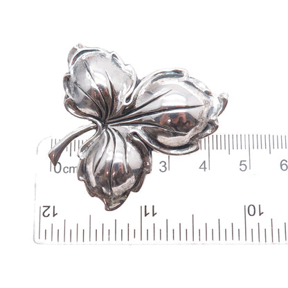JEWELART 925 Sterling Silver Antique Art Deco Floral Leaf Oxidized Pin Brooch