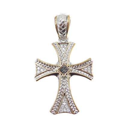 CHAPAL ZENRAY 925 Sterling 2-Tone Real Black Diamond & White Topaz Cross Pendant