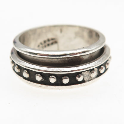 925 Sterling Silver Vintage Mexico Dotted Oxidized Rotating Band Ring Size 10.5