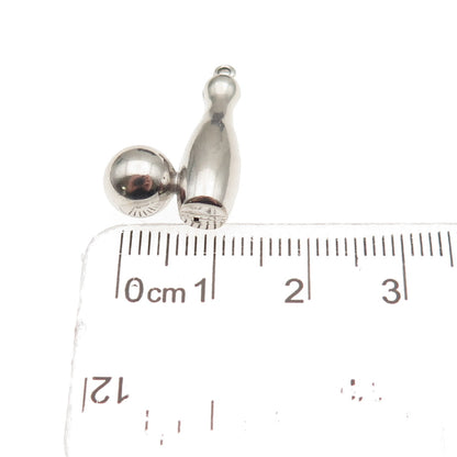 925 Sterling Silver Vintage Bowling Pin & Ball 3D Charm Pendant