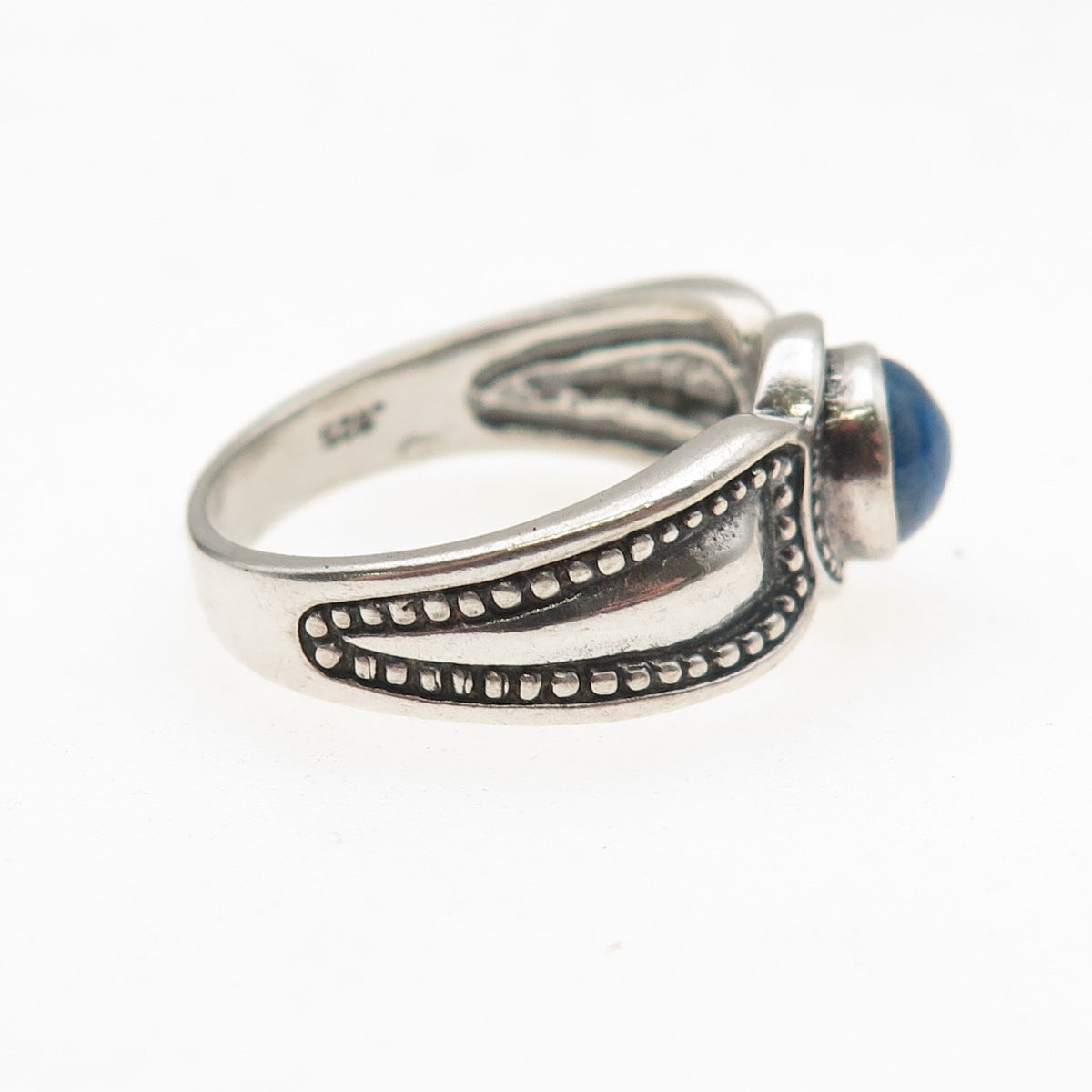 Shube 925 Sterling Silver Vintage Real Lapis Oxidized Ring Size 8.25