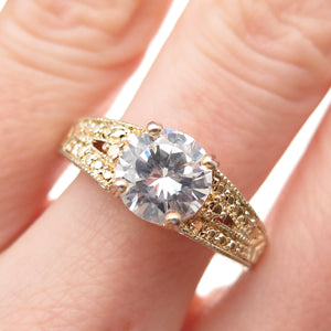 DIADEMA 925 Sterling Silver Gold Plated Round-Cut C Z Engagement Ring Size 8