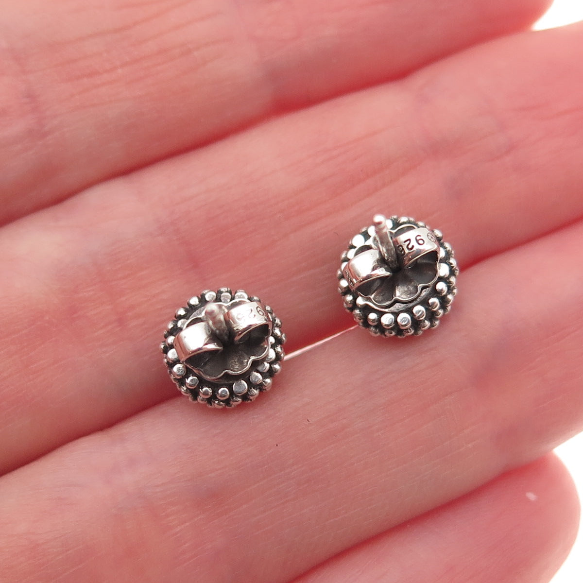 925 Sterling Silver Vintage Granulated Ball Oxidized Stud Earrings
