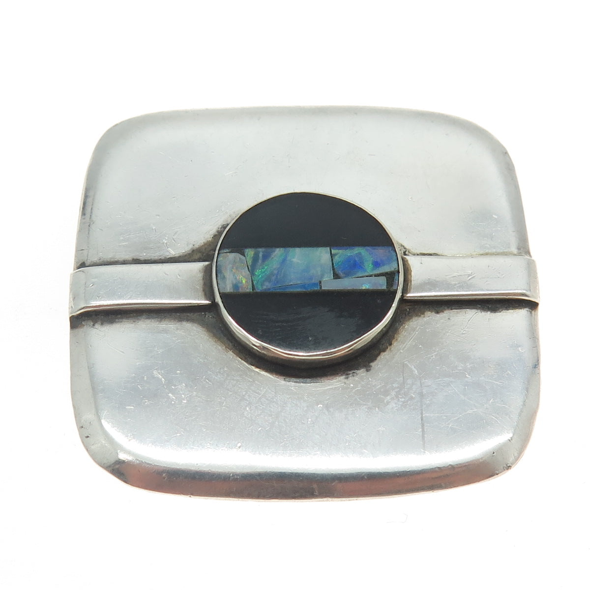 GREAT FALLS METAL WORKS 925 Sterling Silver Vintage Real Opal & Onyx Pin Brooch