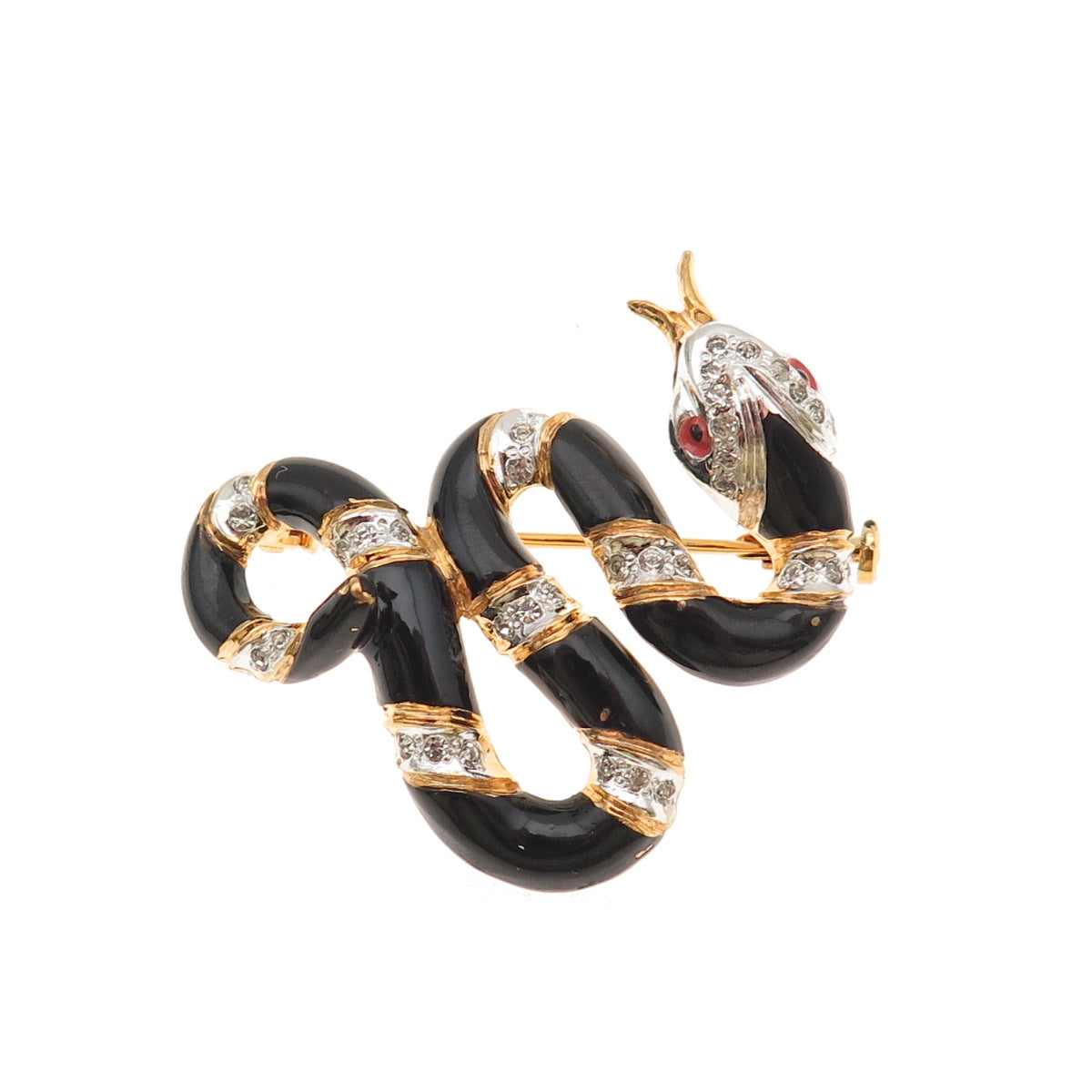 Coppola e Parodi Gold Plated Vintage Enamel & C Z Snake Pin Brooch