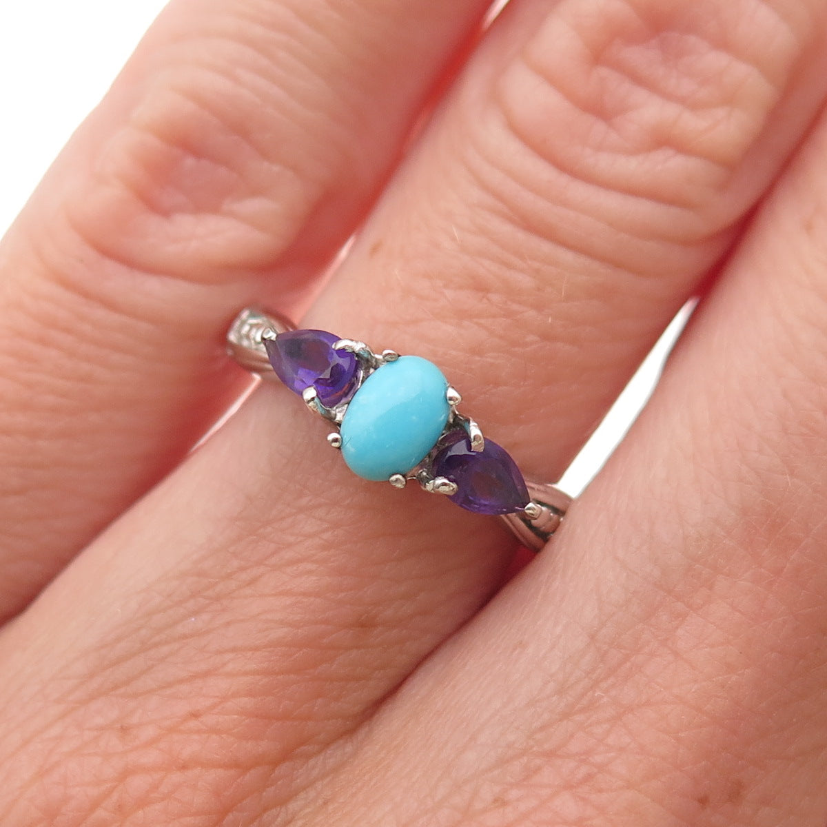 Chuck Clemency 925 Sterling Silver Real Turquoise & Amethyst Ring Size 5.25