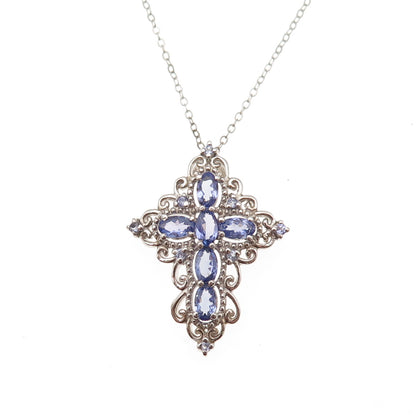 Chuck Clemency 925 Sterling Silver Real Tanzanite Cross Cable Chain Necklace 20"