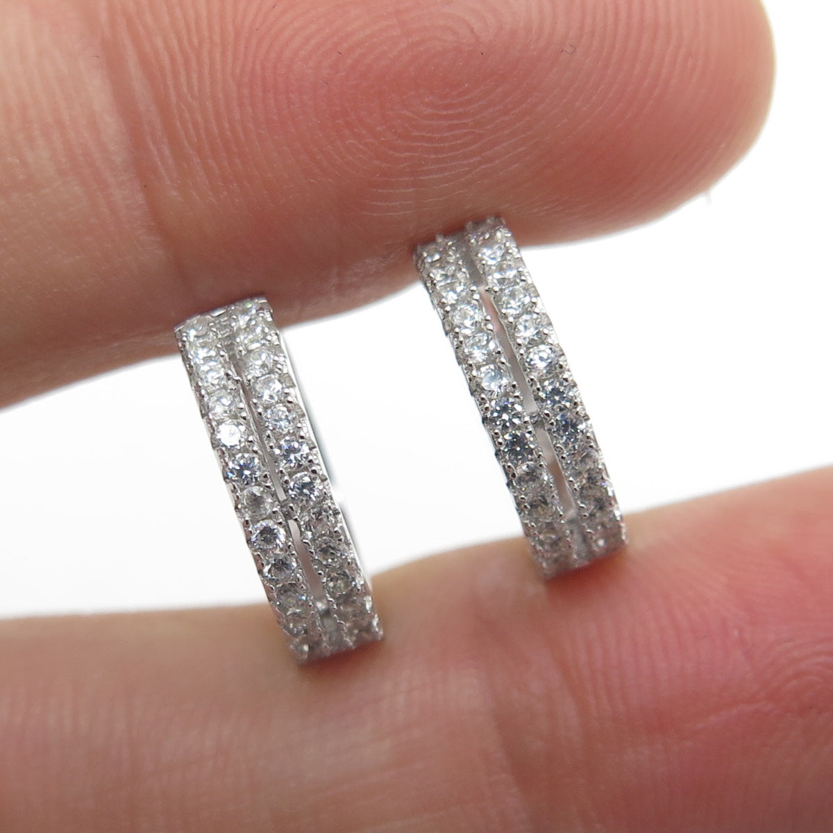 925 Sterling Silver Round-Cut C Z Hoop Earrings