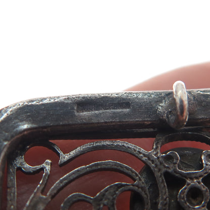 800 Silver Antique France Canary & Pink Rhinestone Filigree Oxidized Pendant