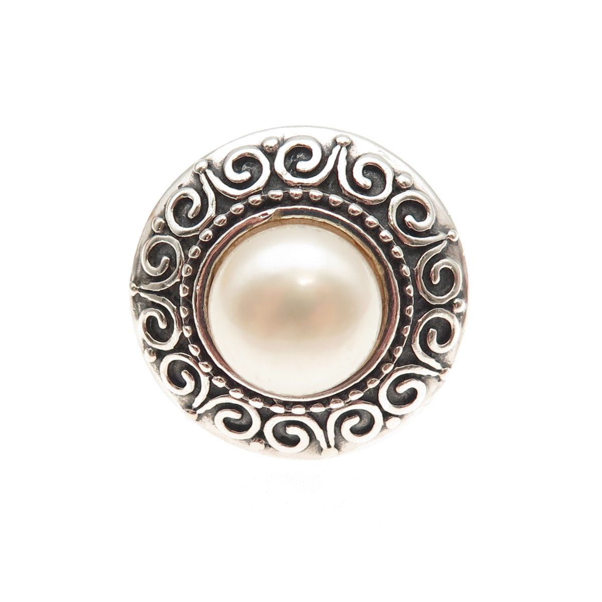 CHAPAL ZENRAY Sterling Silver Vintage Real Pearl Swirl Oxidized Ring Size 7.25