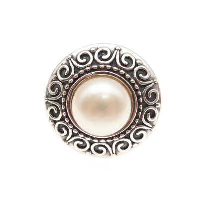 CHAPAL ZENRAY Sterling Silver Vintage Real Pearl Swirl Oxidized Ring Size 7.25