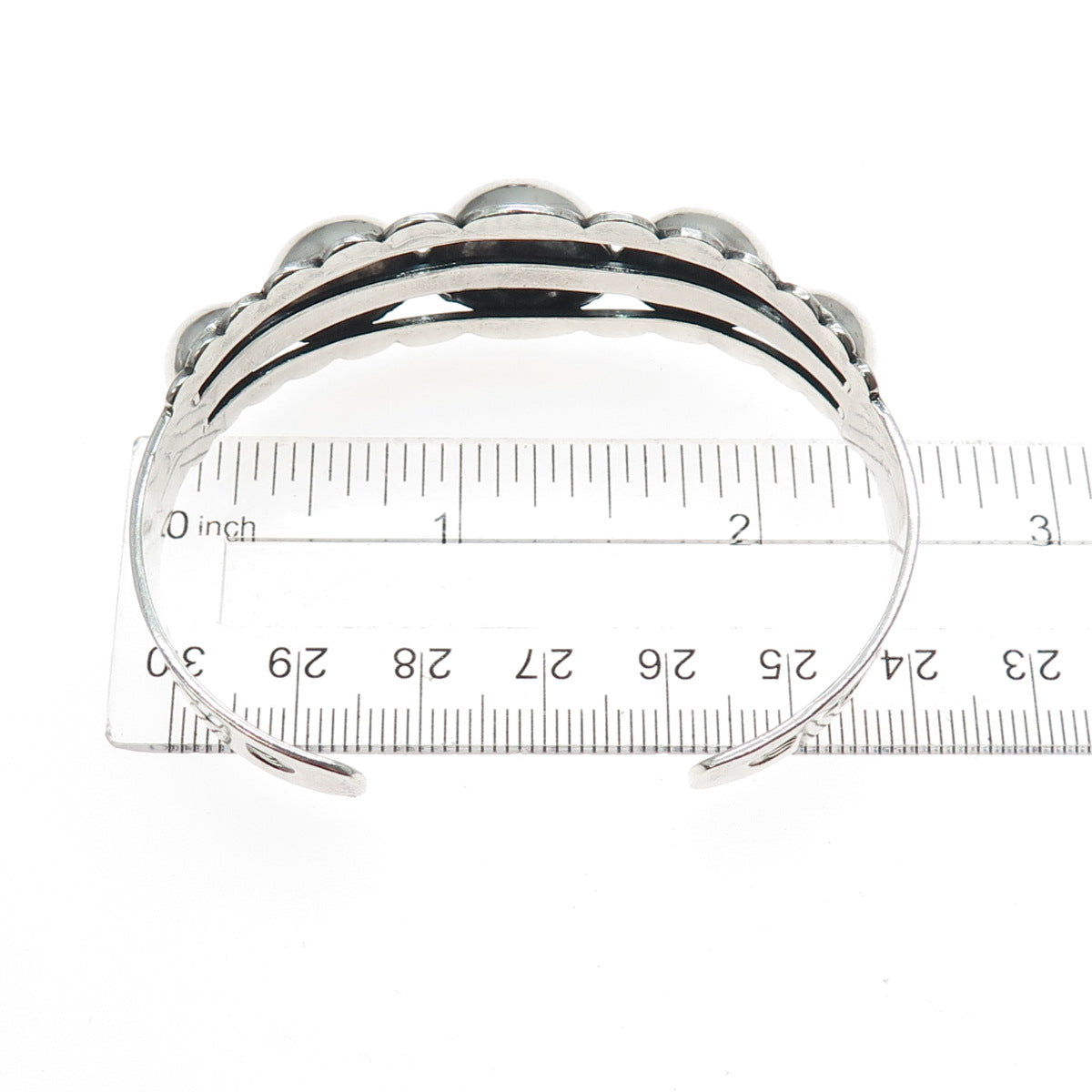 Old Pawn 925 Sterling Silver Vintage Ball Beaded Adjustable Cuff Bracelet 6.25"