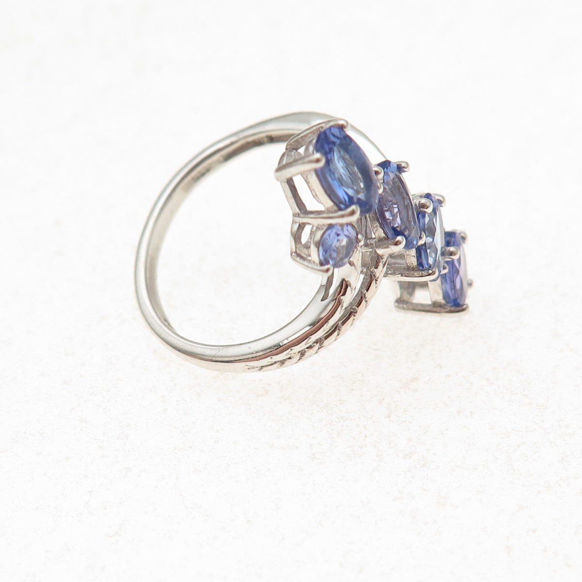 Chuck Clemency 925 Sterling Silver Real Tanzanite Bypass Ring Size 5.25