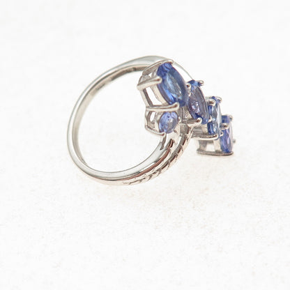 Chuck Clemency 925 Sterling Silver Real Tanzanite Bypass Ring Size 5.25