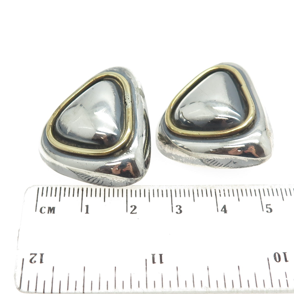 925 Sterling Silver 2-Tone Vintage Mexico Clip On Earrings