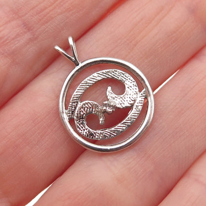 925 Sterling Silver Vintage Cancer Zodiac Sign Oxidized 3D Mini Charm Pendant