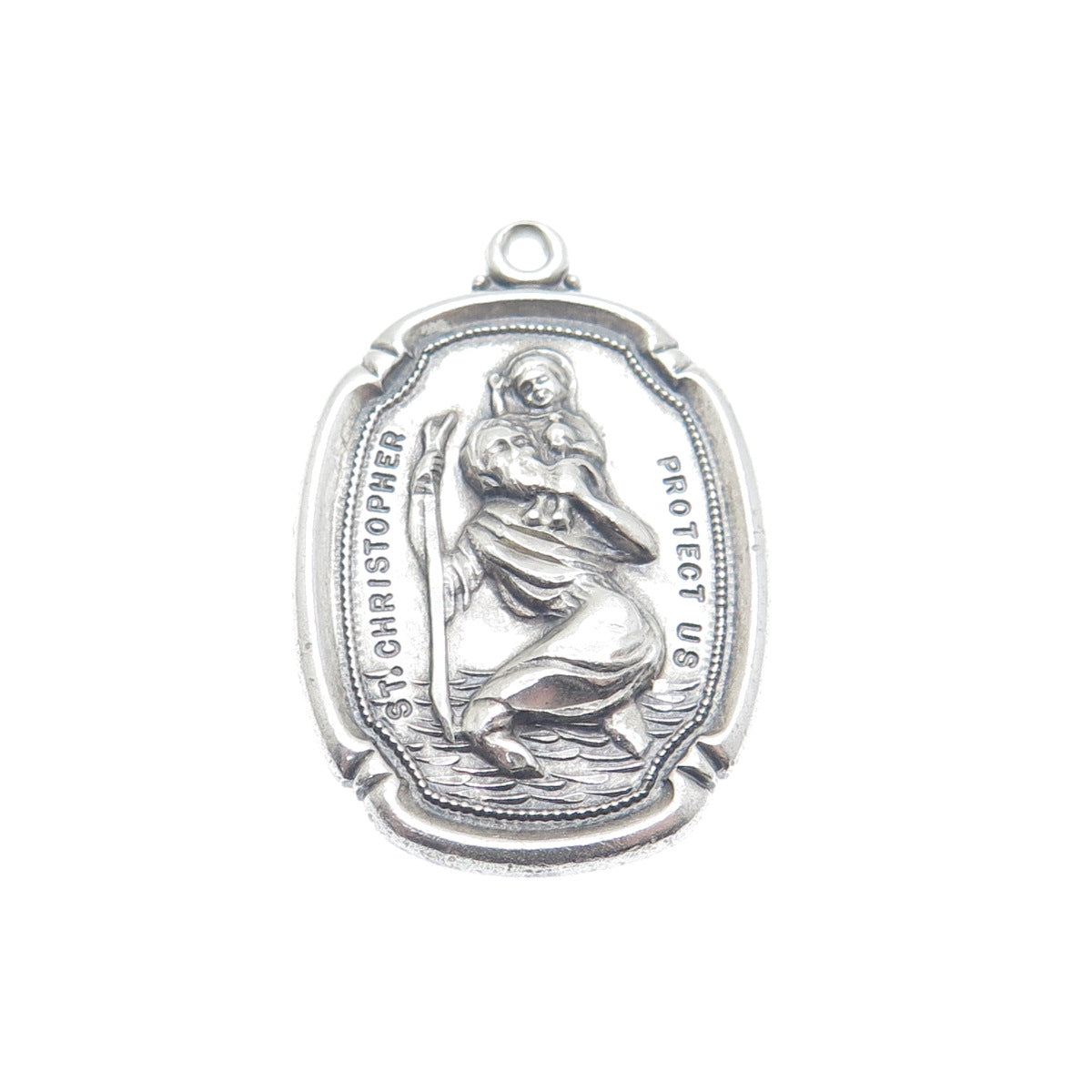 THEDA 925 Sterling Silver Antique St. Christopher Religious Oxidized Pendant