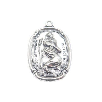 THEDA 925 Sterling Silver Antique St. Christopher Religious Oxidized Pendant