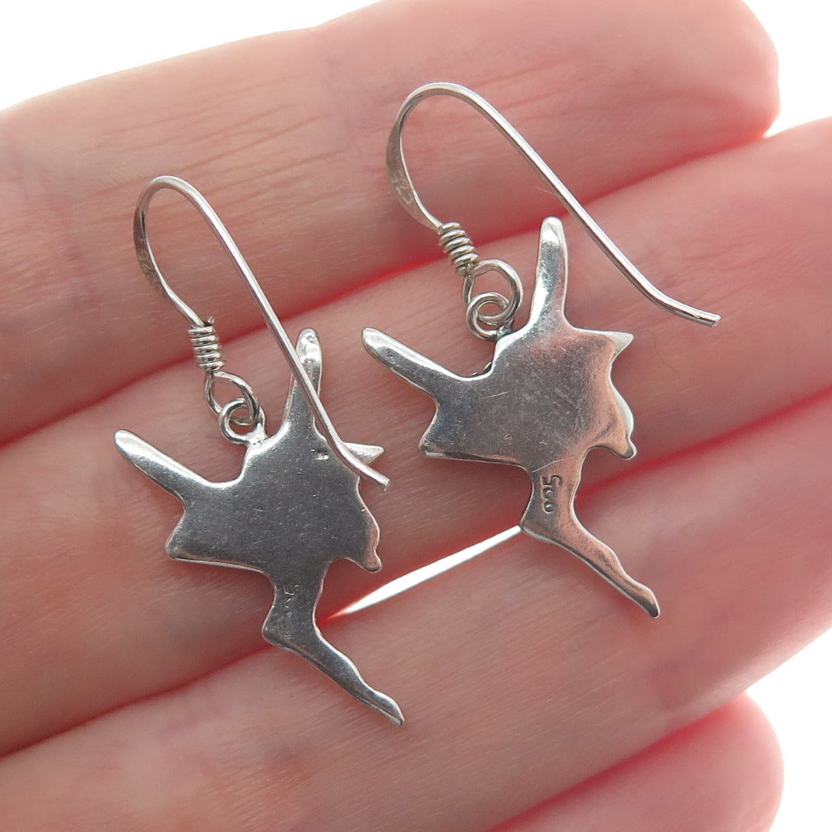 925 Sterling Silver Vintage Fairy Oxidized Dangle Earrings